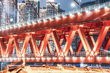 Modern Building Bridge Structure and Urban Nightscape