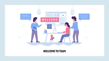 Vector web site design template. Welcome to the team. Business office, teemwork meeting. Landing page concepts for website and mobile development. Modern flat illustration