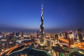 Rolgordijnen Dubai Burj Khalifa nachtzicht © w.aoki