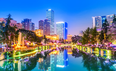 Obraz premium Nightscape Architectural Landscape of Chengdu City, Sichuan Province