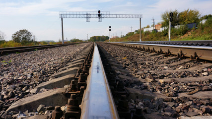 Fototapeta na wymiar railroad tracks with rails closeup