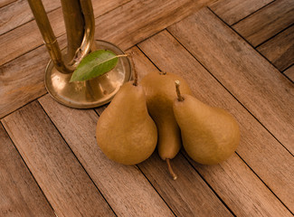 pears on wooden table