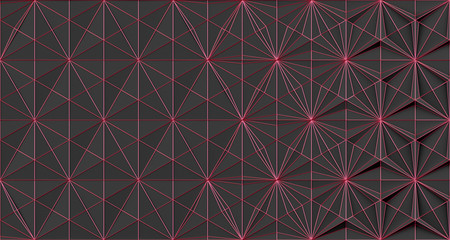 Abstract dark geometric background from many triangles of different shapes and of different sizes with a gold plesetsky faces 3D illustration
