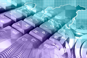 Keyboard, mail signs and map