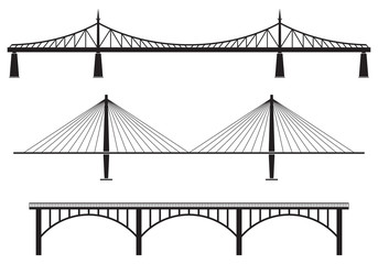 Bridge icon set. Different bridges silhouettes. Vector illustration.