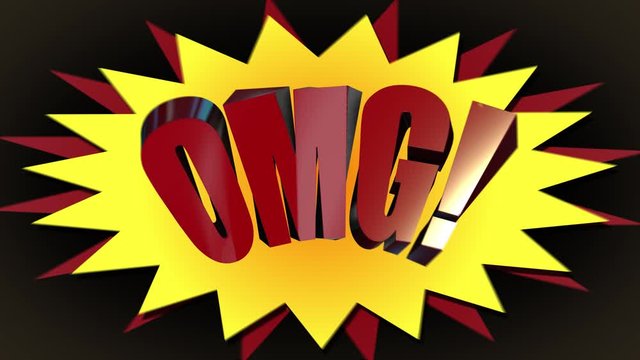 Whacky Animated 3D Cartoon style motion graphic banner of the word OMG