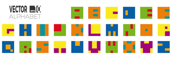 set of font and alphabet, vector of modern abstract letters in squares