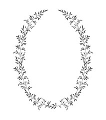 Autumn botanical oval frame wreath on white background