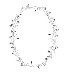 Autumn botanical oval frame wreath on white background - 291431397