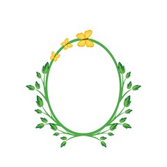 Vector concept green oval photo frame with yellow butterfly. Blank template to decorate the image and photo. Modern elegant graphic design.