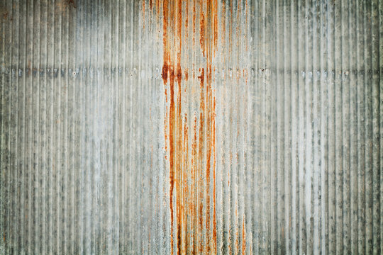 Old Zinc Wall Texture Background, Rusty On Galvanized Metal Panel Sheeting.