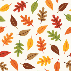 Seamless vector autumn leaves pattern in orange, brown and yellow on cream background. For textiles, home decor, greeting cards, wallpaper, gift wrapping paper, pattern fills, web page background. - 291432790
