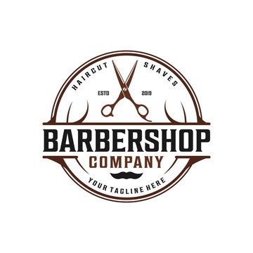 Barbershop simple vintage logo design with elegant ornament