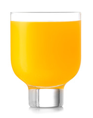 Glass of fresh orange juice on white background