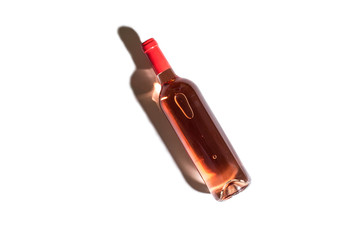 Botella de vino rosado con reflejos en perspectiva