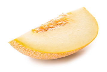 Slice of ripe melon on white background