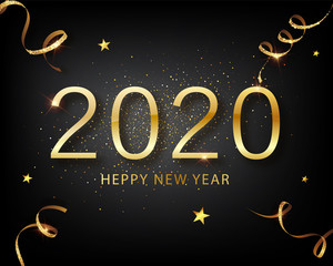 Fototapeta na wymiar 2020 Golden Vector luxury text Happy new year. Happy New Year 2020 - New Year Shining background with gold and glitter. Happy New Year Banner for greeting card, calendar