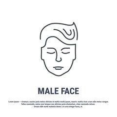 Vector icon. Line design. Male head and face. Anatomical structure of man. Symbol, element, sign, logo, emblem. Concept illustration.