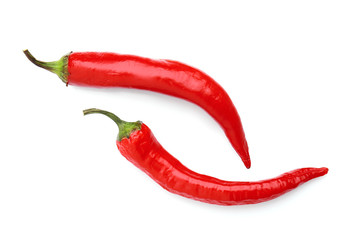 Hot chili peppers on white background
