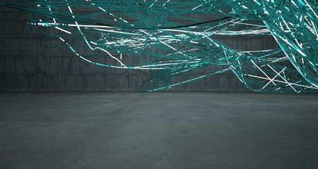 Abstract  concrete and glass lines interior  with neon lighting. 3D illustration and rendering.
