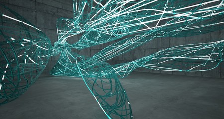Abstract  concrete and glass lines interior  with neon lighting. 3D illustration and rendering.