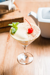 Tasty dessert with ice cream on the table