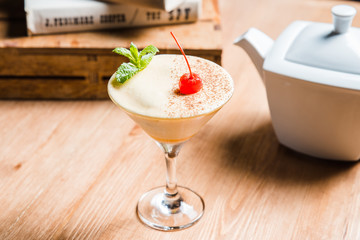 Tasty dessert with ice cream on the table