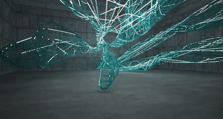 Abstract  concrete and glass lines interior  with neon lighting. 3D illustration and rendering.