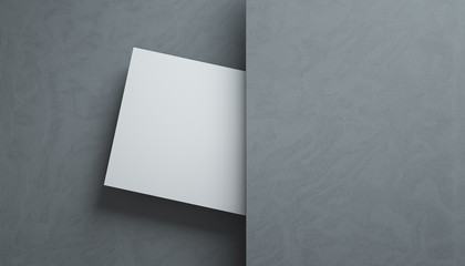 Blank white banner between grey walls. 3D render.