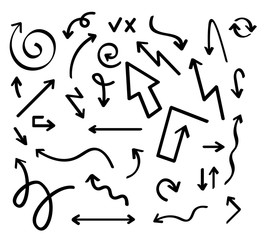 Hand drawn vector arrow collection, sketched style. Vector illustration.