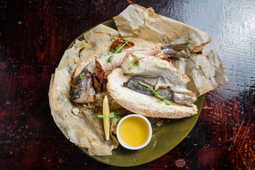 Grilled fish with various vegetables