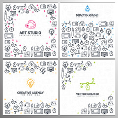 Art Studio, Graphic Design, Creative Agency and Vector Graphic. Set of Backgrounds with doodle design elements.
