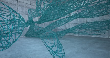 Abstract smooth  concrete and glass lines  interior  with window. 3D illustration and rendering.