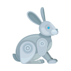 Metallic gray rabbit robot. Side view. Vector illustration on a white background.
