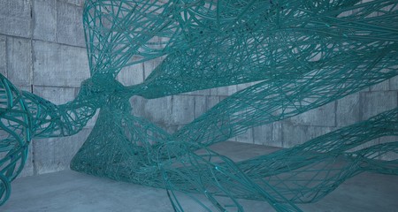 Abstract smooth  concrete and glass lines  interior  with window. 3D illustration and rendering.