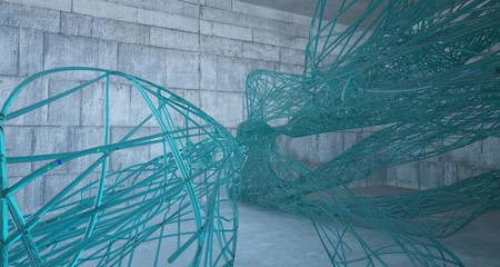 Abstract smooth  concrete and glass lines  interior  with window. 3D illustration and rendering.