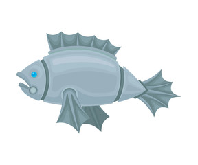 Metal robot fish. Side view. Vector illustration on a white background.