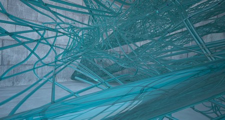 Abstract smooth  concrete and glass lines  interior  with window. 3D illustration and rendering.