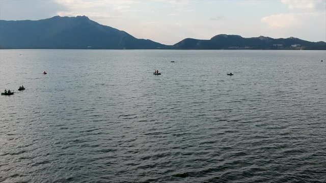 Borovoe lake with green mountains from the drone view (top)