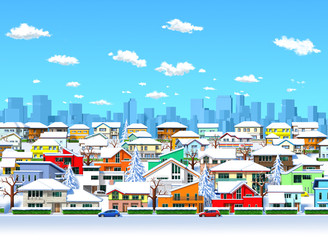 Sunny snow residential area orthogonal 3d render