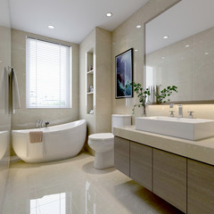 Fototapeta na wymiar 3d render. Modern bathroom interior.