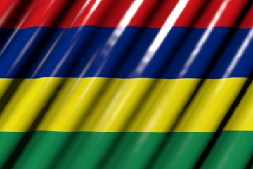 beautiful celebration flag 3d illustration. - shining - looks like plastic flag of Mauritius with big folds