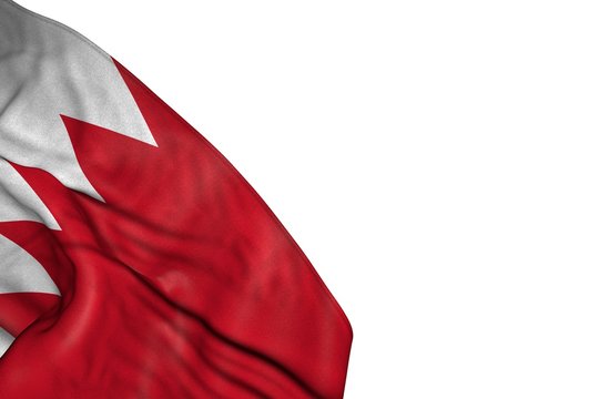 nice any occasion flag 3d illustration. - Bahrain flag with large folds lie in bottom left corner isolated on white