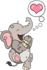 Happy elephant and thought bubble with heart