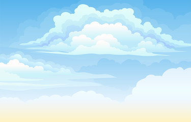 Clear blue daytime sky with clouds. Vector illustration.