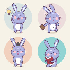 Set of cute bunny rabbit character with different emotions. Vector cartoon bunny character. Vector collection