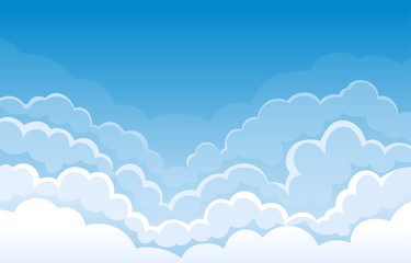 Fototapeta premium Large white clouds with a full edge on the sky. Vector illustration.