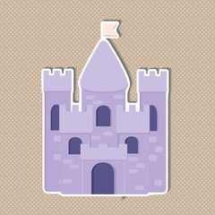 Cartoon medieval fun castle with flag. Magic cartoon castle for princess from fairy tale icon. Funny cartoon castle with decoration background.