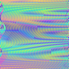 Digital abstract rainbow texture with soft blending bright colored lines. Line art holographic and moire effect of optical illusion.