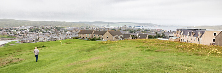 A walk across the golf course at Lerwick, Shetland Isles, Scotland